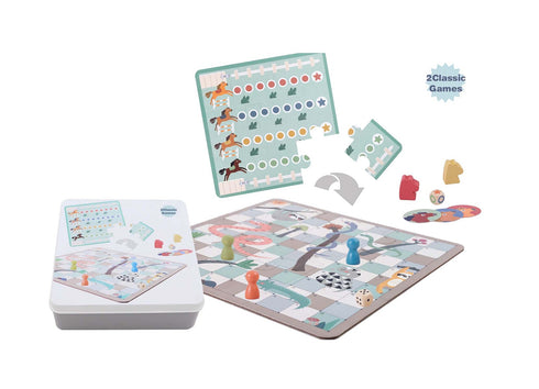 2 In 1 Snake & Ladder Horse Racing Game in Tin Box
